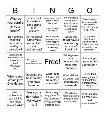 QUESTION BINGO Card