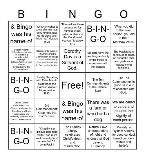 Ch 11: Living in Christ's Love Bingo Card