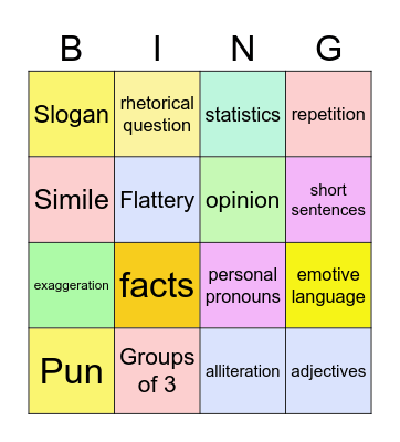 Persuasive techniques Bingo Card