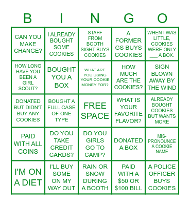 COOKIE BOOTH BINGO Card