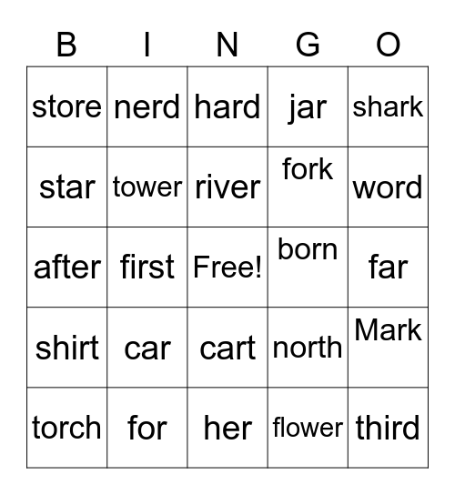 AR, OR, ER Bingo Card