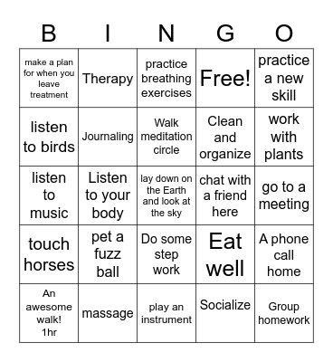Selfcare Bingo Card