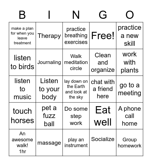 Selfcare Bingo Card