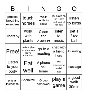 Selfcare Bingo Card