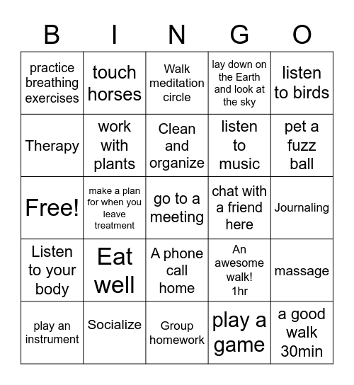 Selfcare Bingo Card