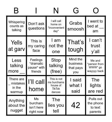 Burcham Bingo Card