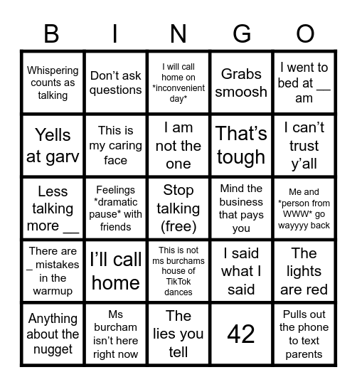 Burcham Bingo Card