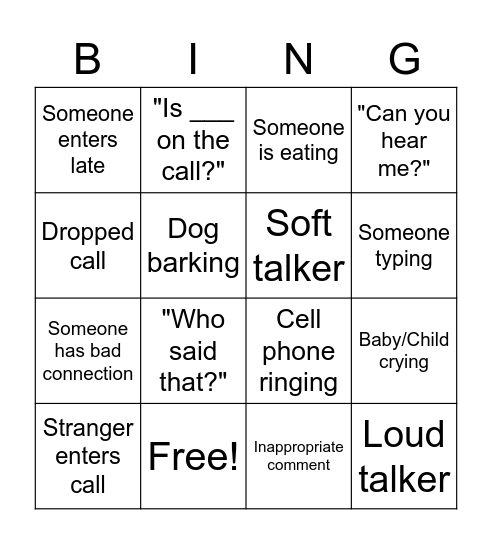 H & B's Virtual Happy Hour Bingo Card