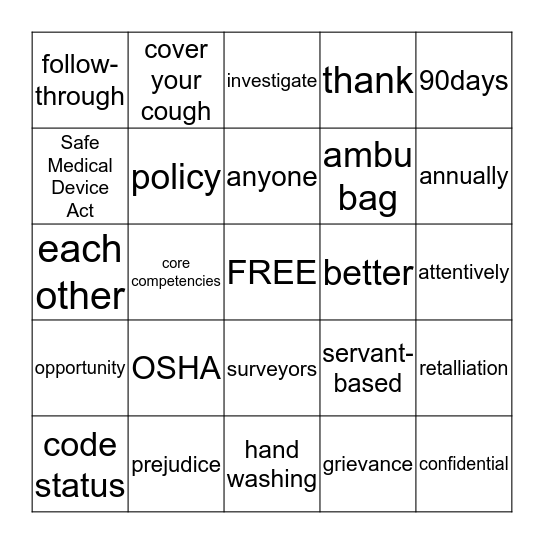 Education Bingo Card