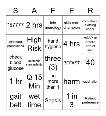 Patient Safety Week Bingo Card