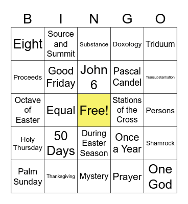 Eucharist-Lent-Easter Bingo Card