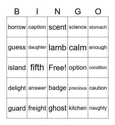 Irregular Words Bingo 1 Bingo Card