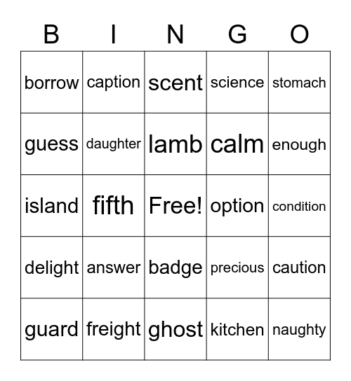 Irregular Words Bingo 1 Bingo Card