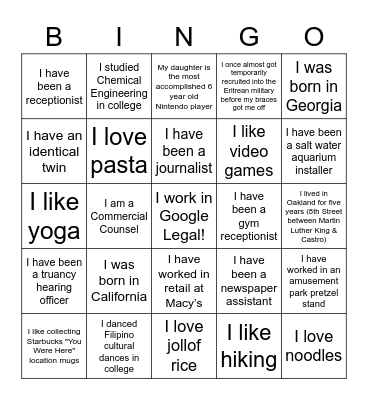 Google Street Law Bingo Card