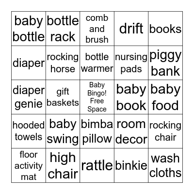 Sarah Ann's Baby Shower Bingo Card