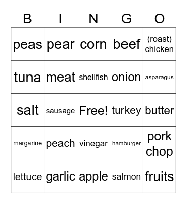 ¡la comida! Bingo Card