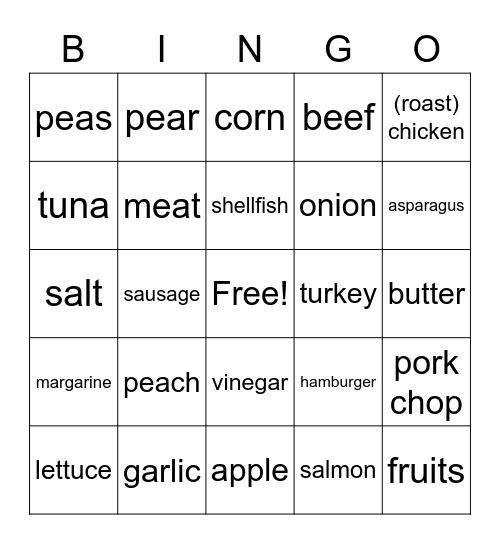 ¡la comida! Bingo Card