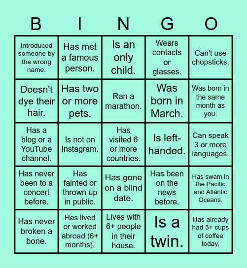 Find Someone Who... Bingo Card