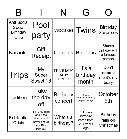 February Birthday Social Bingo Card