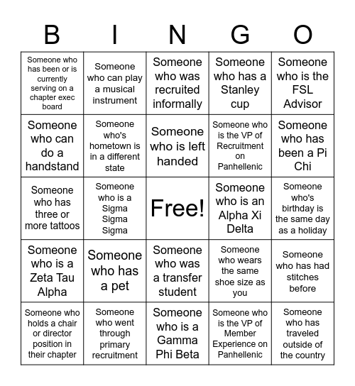 Conversation Bingo Card