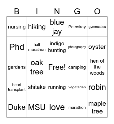 Molly and Julian Bingo Card