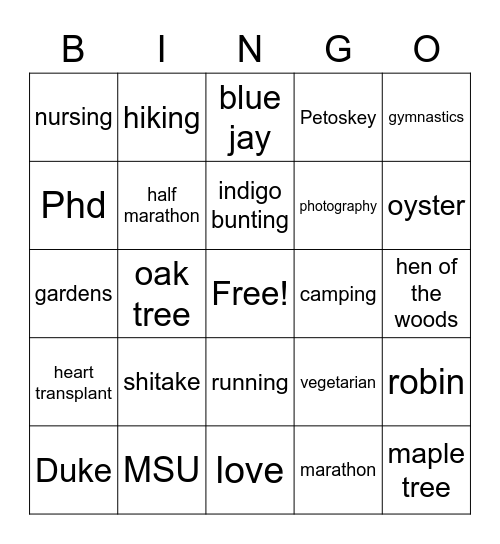 Molly and Julian Bingo Card