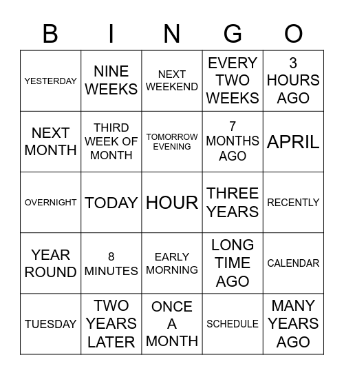 ALL ABOUT TIME Bingo Card