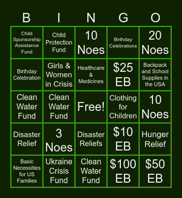 Team 10 March EB Bingo!! Bingo Card