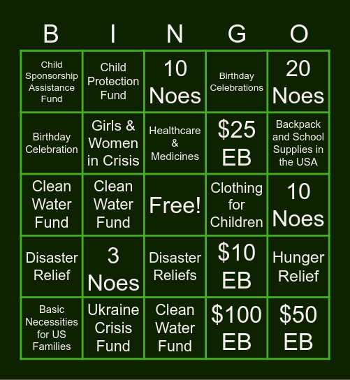 Team 10 March EB Bingo!! Bingo Card