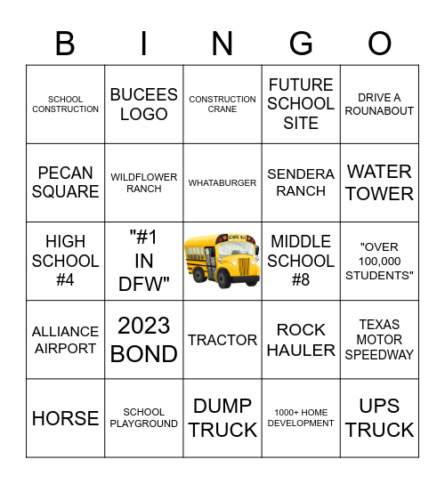 NISD BUS Bingo Card
