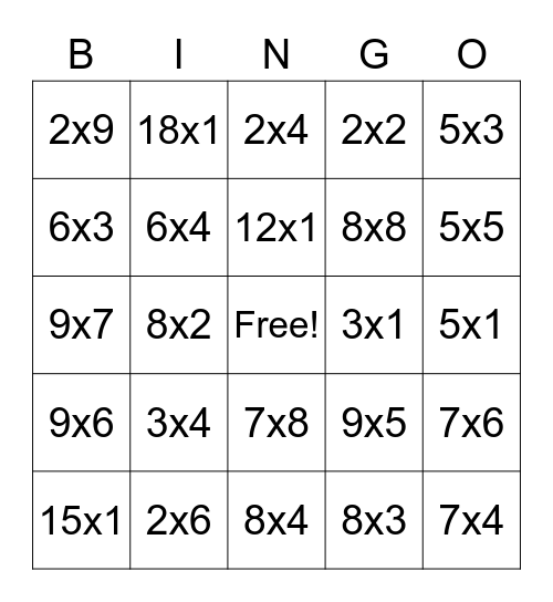 X-Puzzles-1 Bingo Card