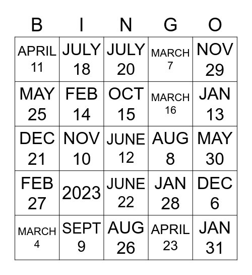 TELLING TIME Bingo Card