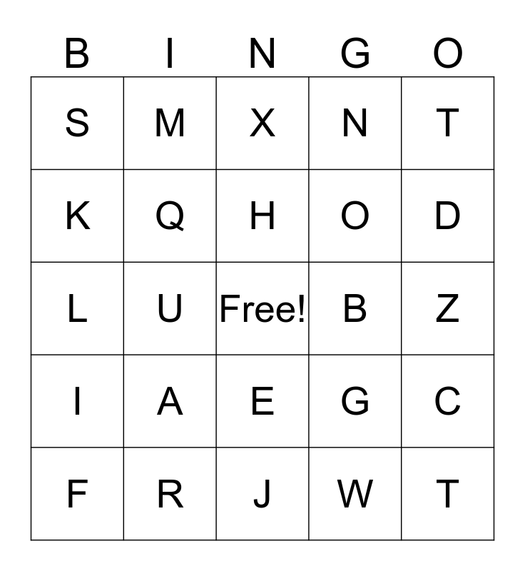 capital letters of the alphabet bingo card