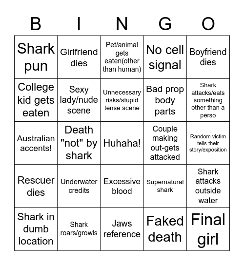 Shark Bait Huhaha Bingo Card