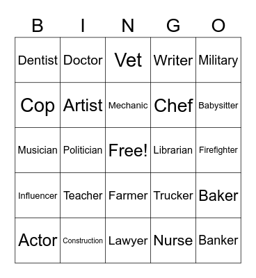 Oh The Jobs You Could Have! Bingo Card