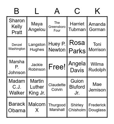 Black Heritage Month Bingo Card