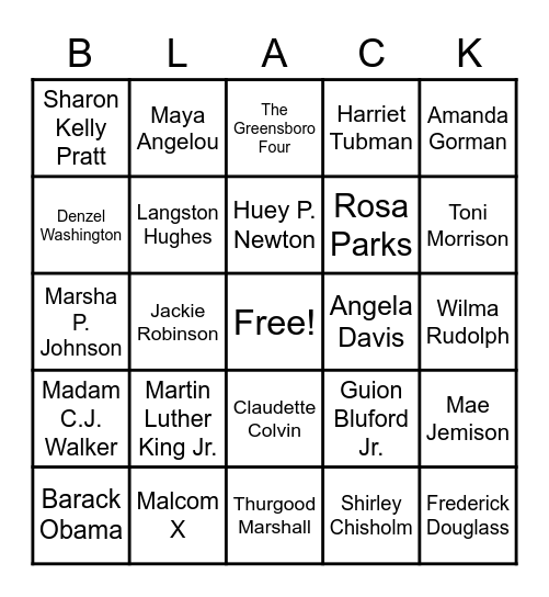 Black Heritage Month Bingo Card