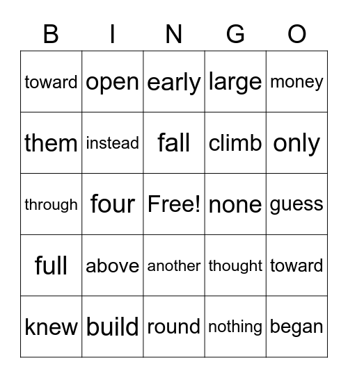 1-5b Bingo Card