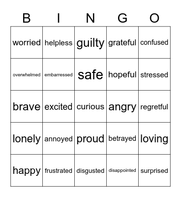 Feelings Bingo Card