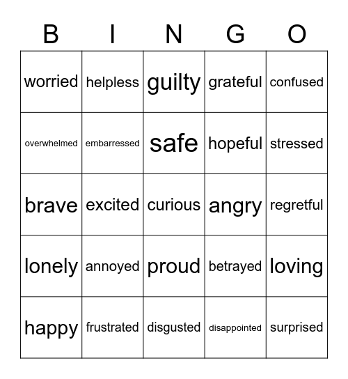 Feelings Bingo Card