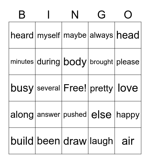2-5a Bingo Card