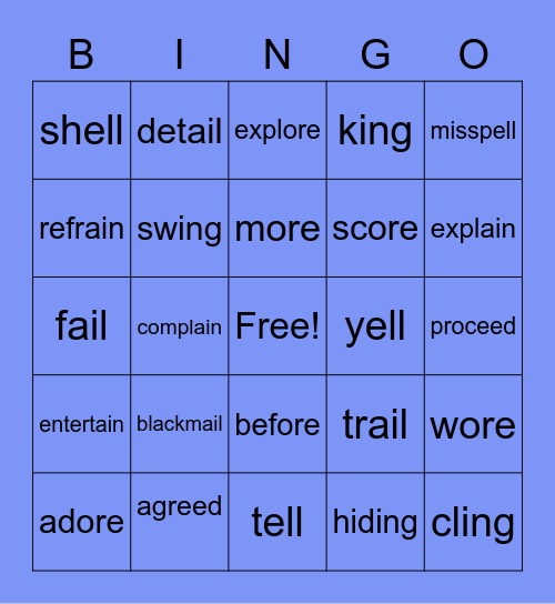 Word Families Bingo Card