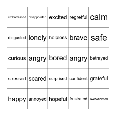 Feelings Bingo Card