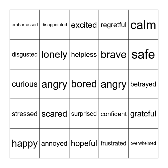 Feelings Bingo Card