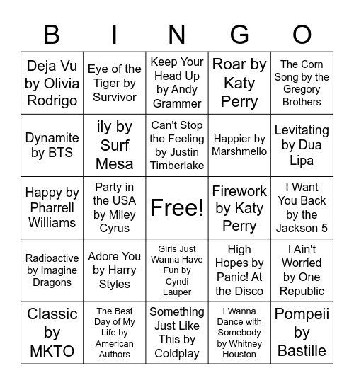 Fun Music Bingo! Bingo Card