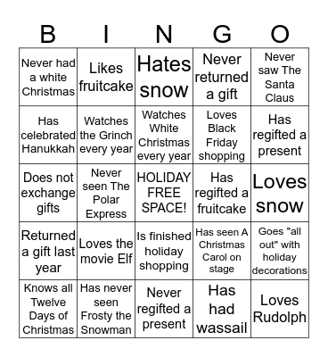 Holiday Bingo Card