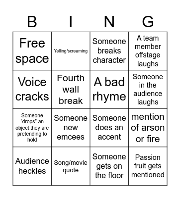 improv Bingo Night! Bingo Card