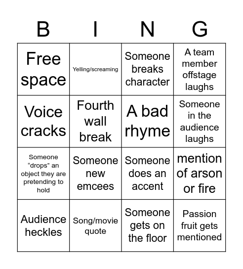 improv Bingo Night! Bingo Card