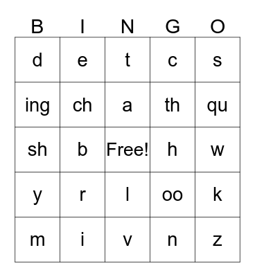 Letter Sounds  Bingo Card