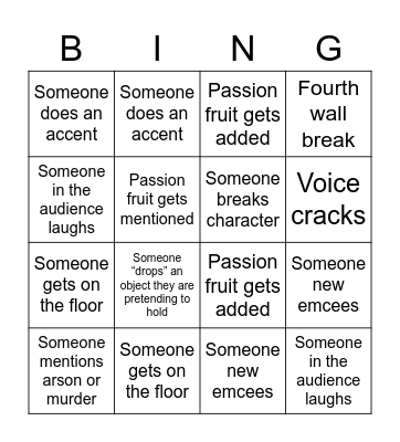 improv Bingo Night! Bingo Card